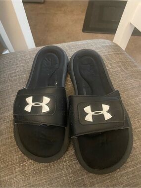 Under Armour Kids Black Slide Sandals with White Logo Accent